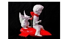 Michel_Derozier Creation3D Le Petit Prince et le Renard a la rose parcourent l'espace